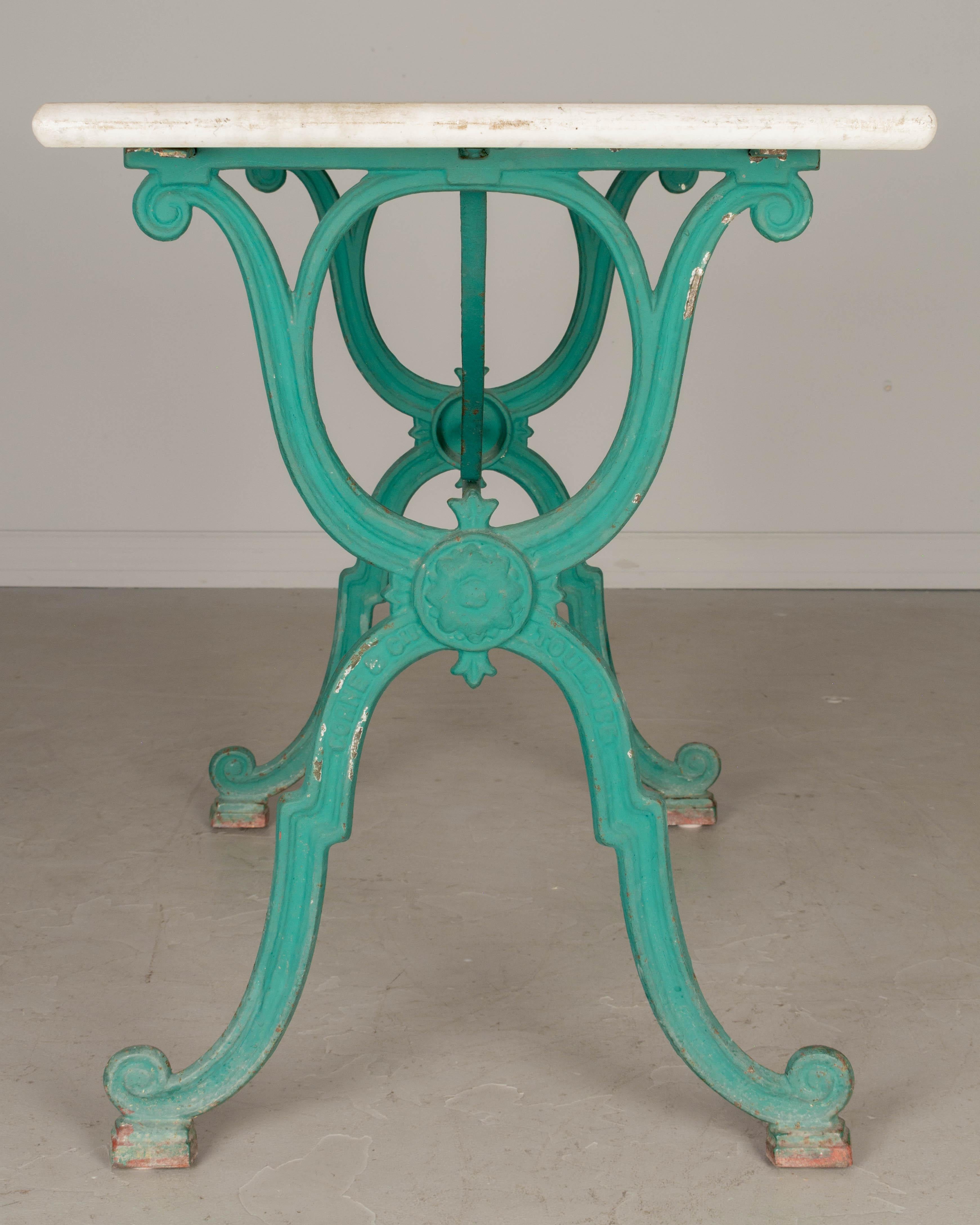 19th Century French Cast Iron Marble Top Bistro Table 3