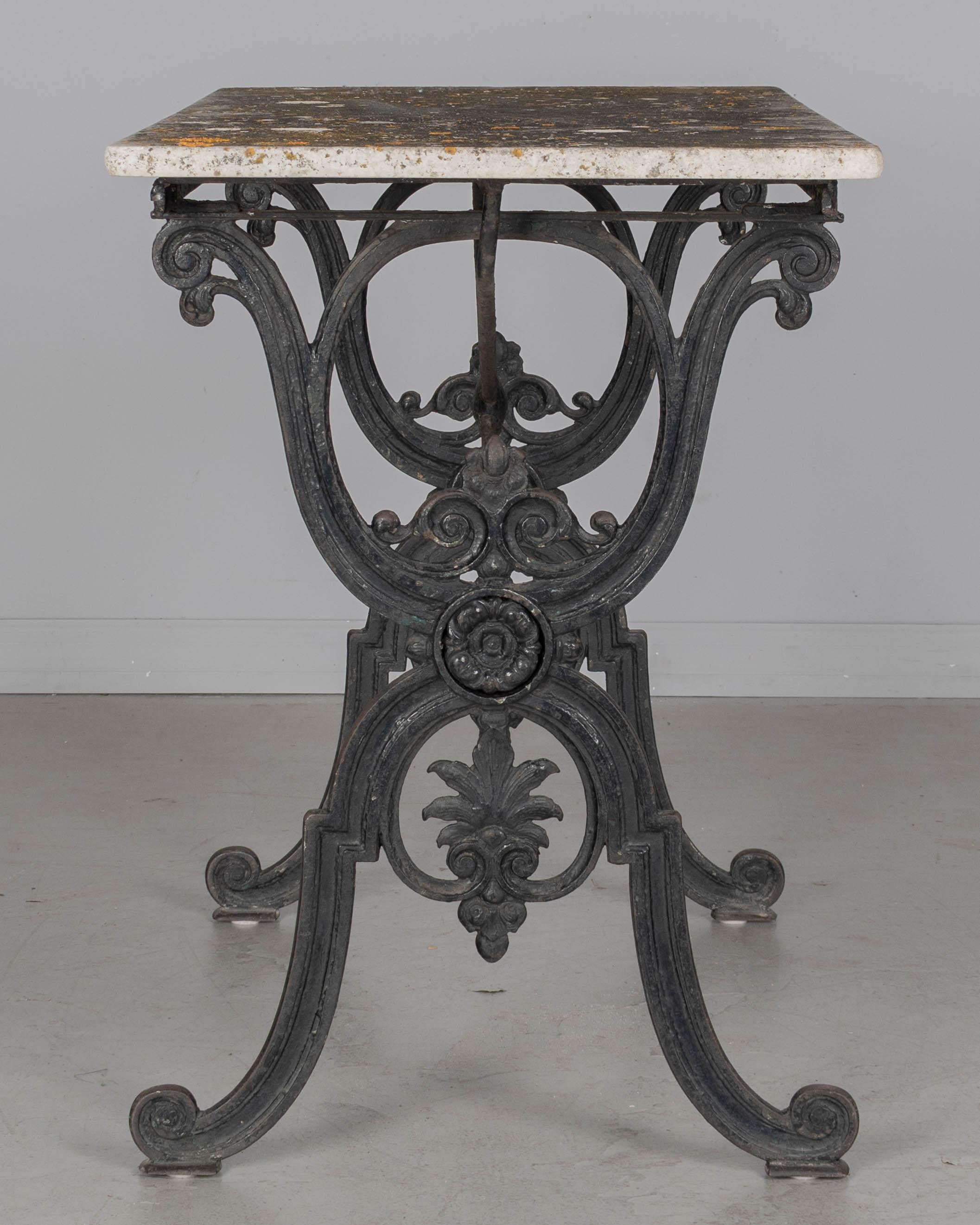 19th Century French Cast Iron Marble Top Bistro Table For Sale 3
