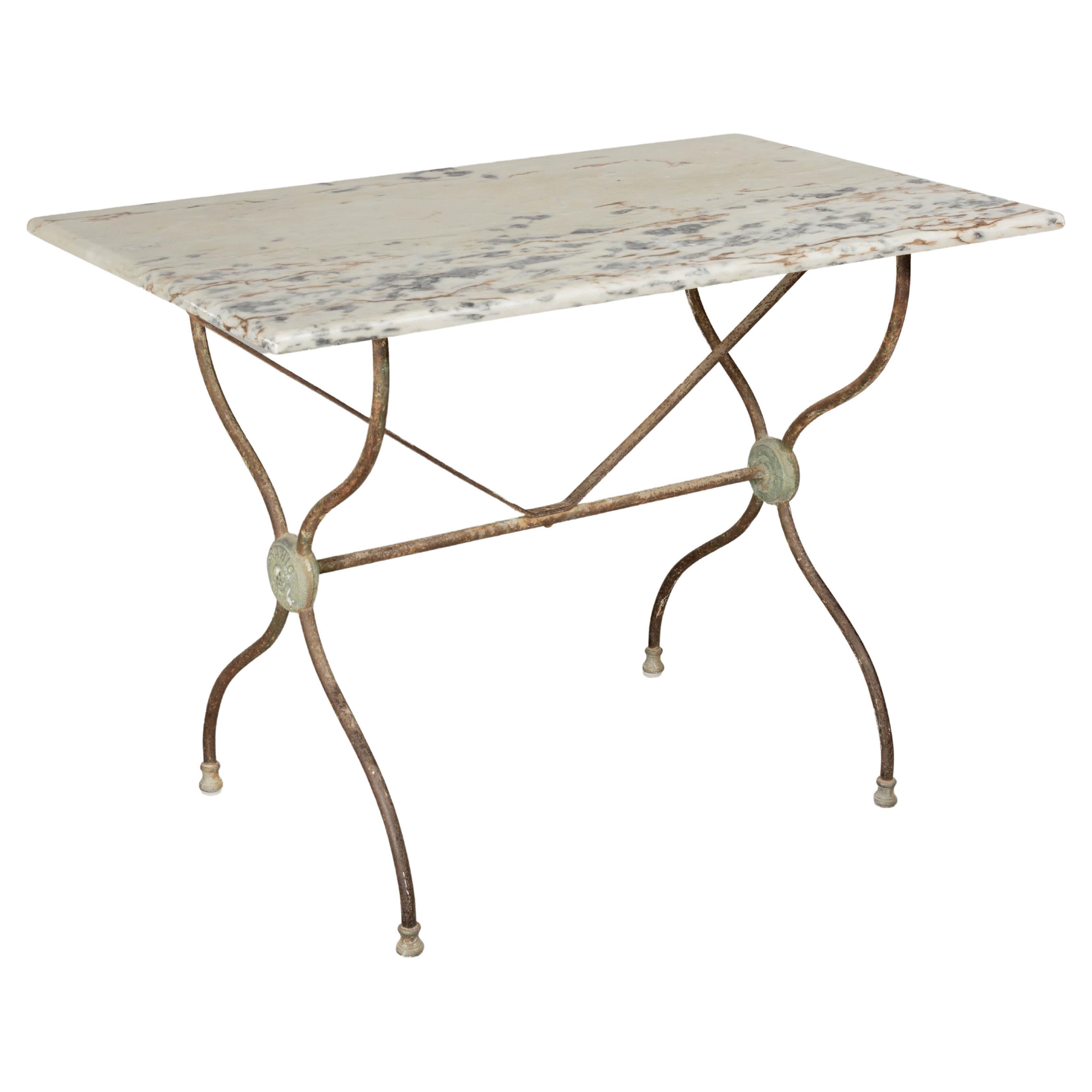 19th Century French Cast Iron Marble Top Bistro Table For Sale