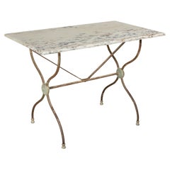 Antique 19th Century French Cast Iron Marble Top Bistro Table