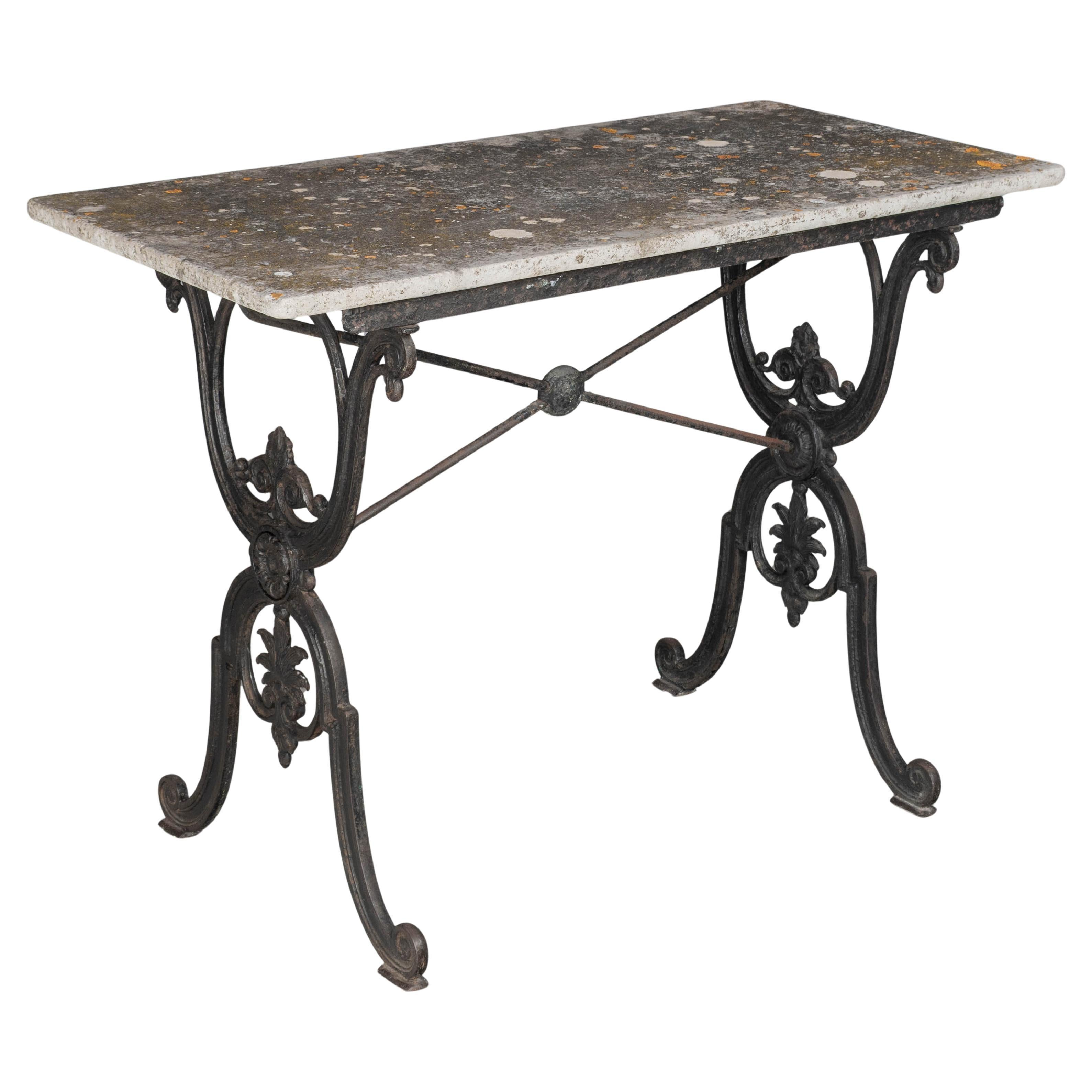 19th Century French Cast Iron Marble Top Bistro Table For Sale