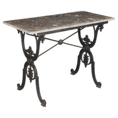 Tavolo da bistrot in ghisa francese del XIX secolo con piano in marmo