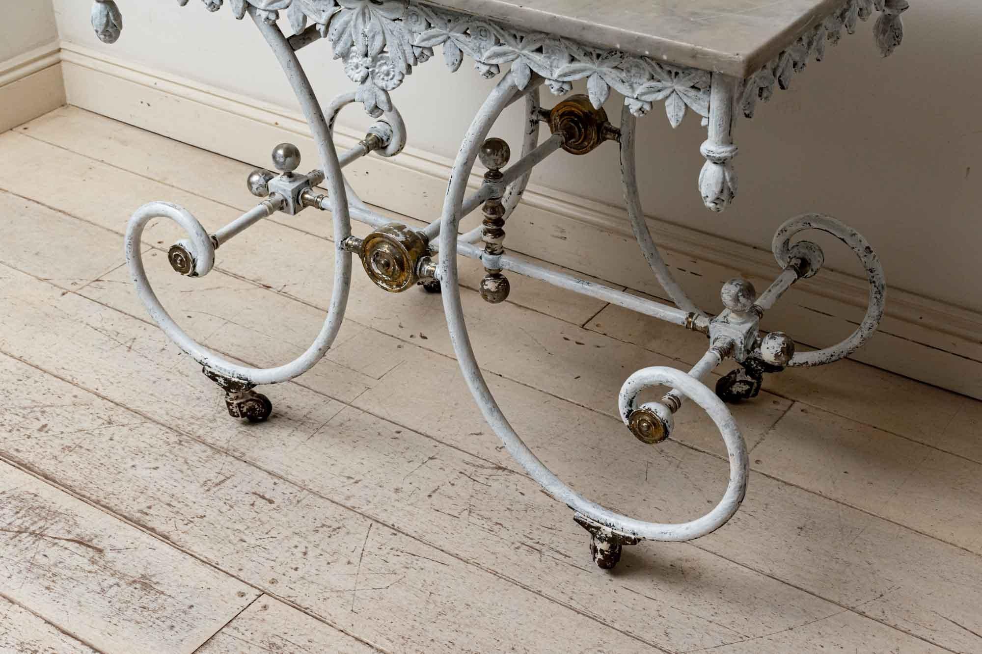 19th Century French Cast Iron Marble Topped Decorative Patisserie Side Table In Good Condition In London, GB