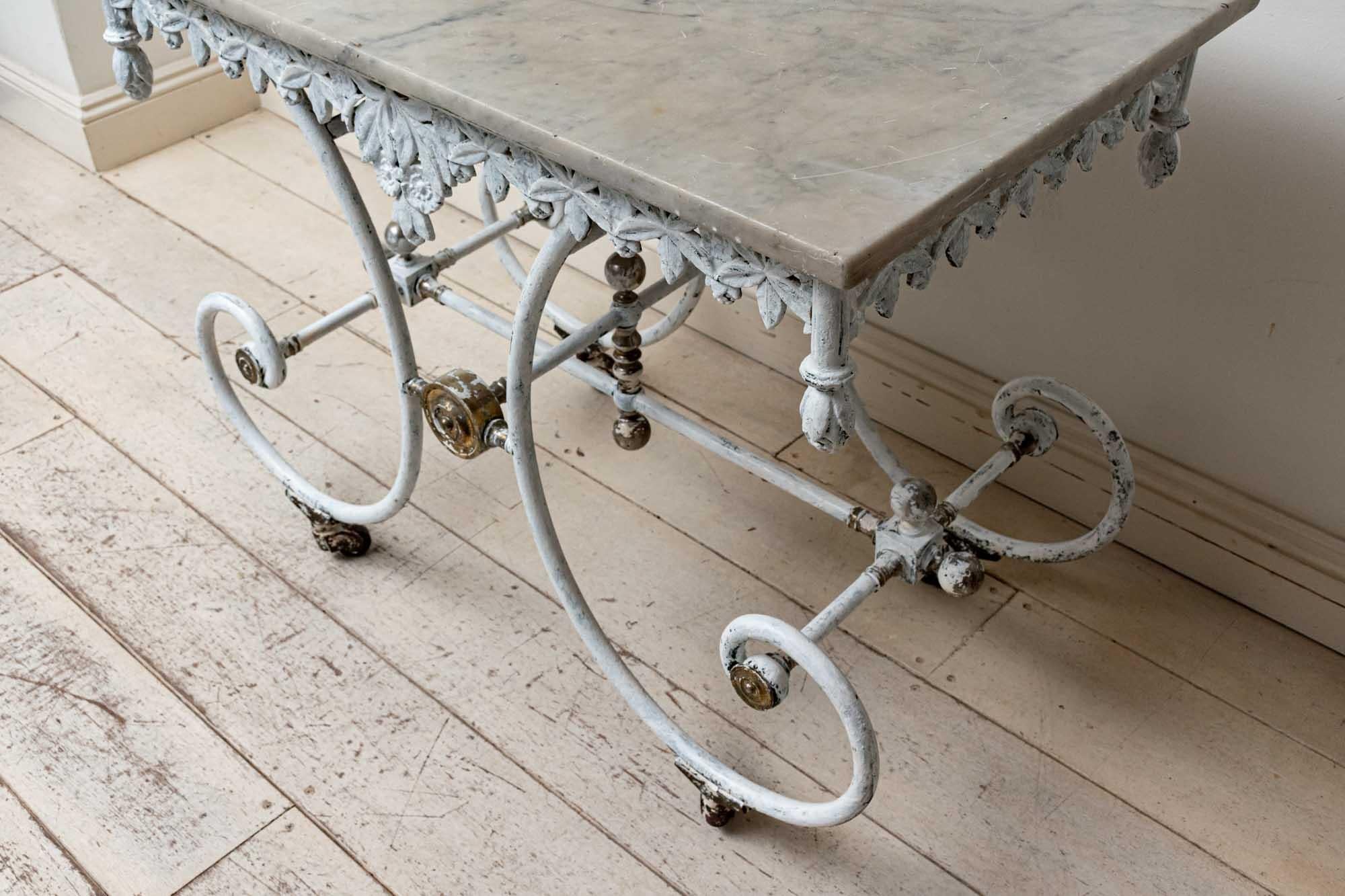 Late 19th Century 19th Century French Cast Iron Marble Topped Decorative Patisserie Side Table