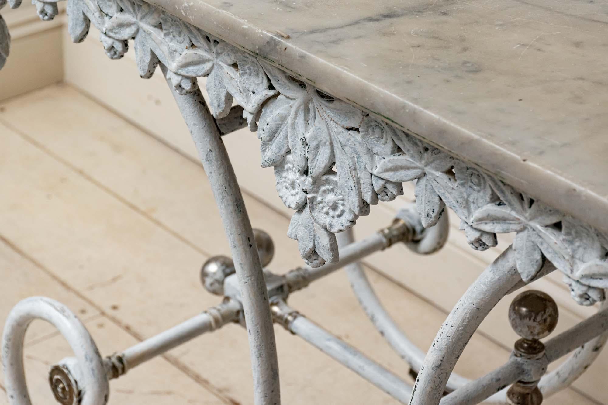 Brass 19th Century French Cast Iron Marble Topped Decorative Patisserie Side Table