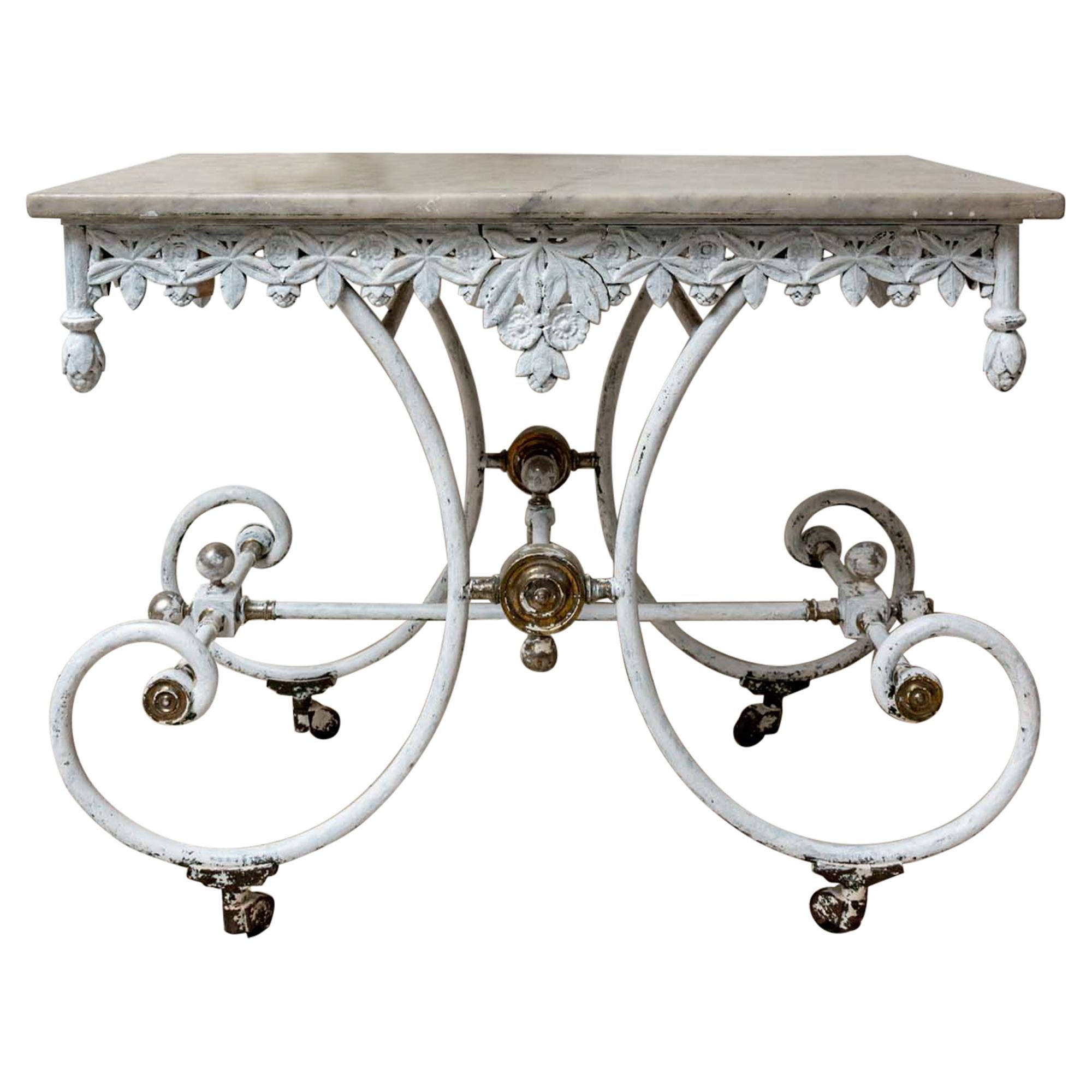19th Century French Cast Iron Marble Topped Decorative Patisserie Side Table