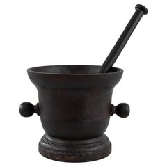 19th Century French Cast Iron Mortar with Pestle