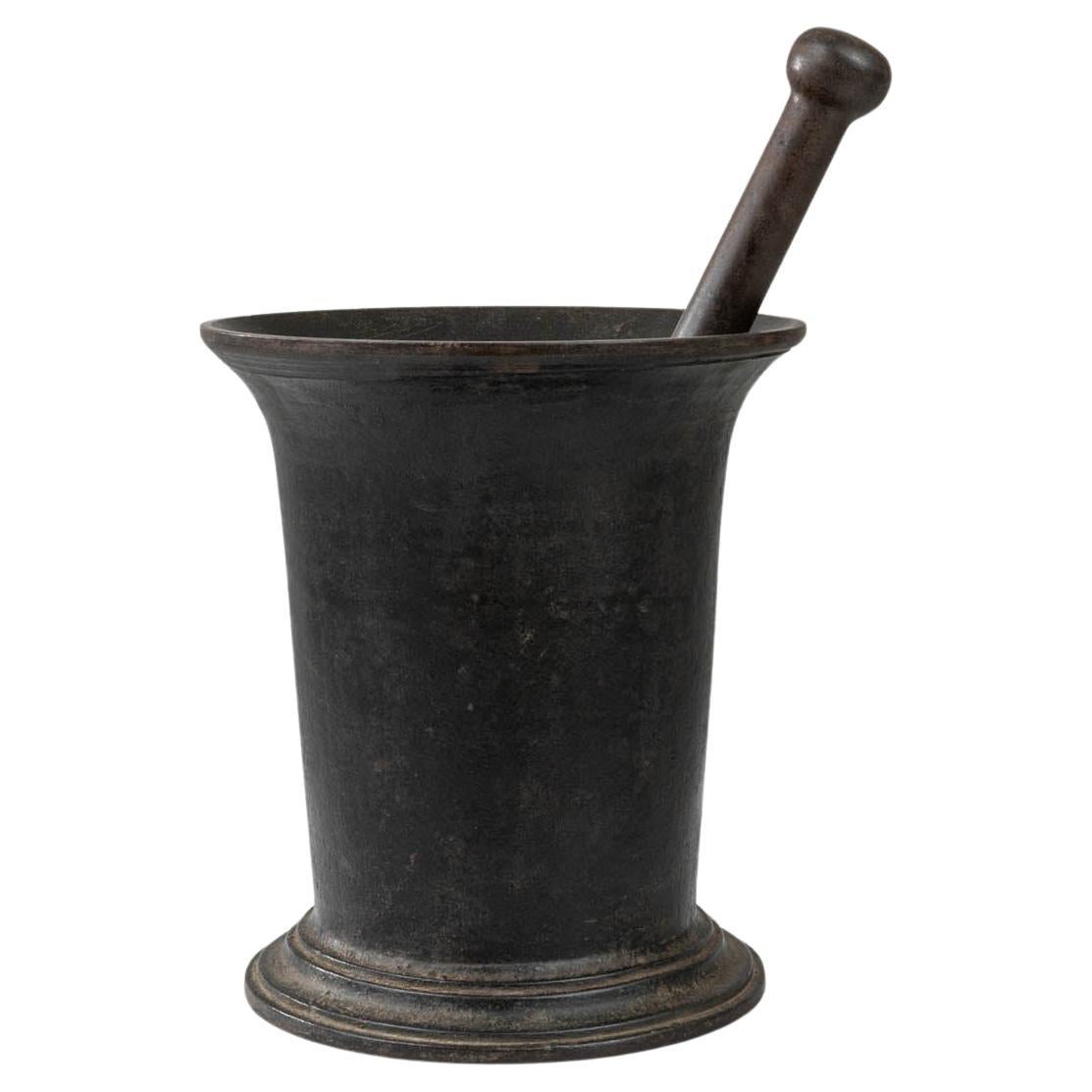 19th Century French Cast Iron Mortar With Pestle