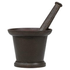 Antique 19th Century French Cast Iron Mortar With Pestle