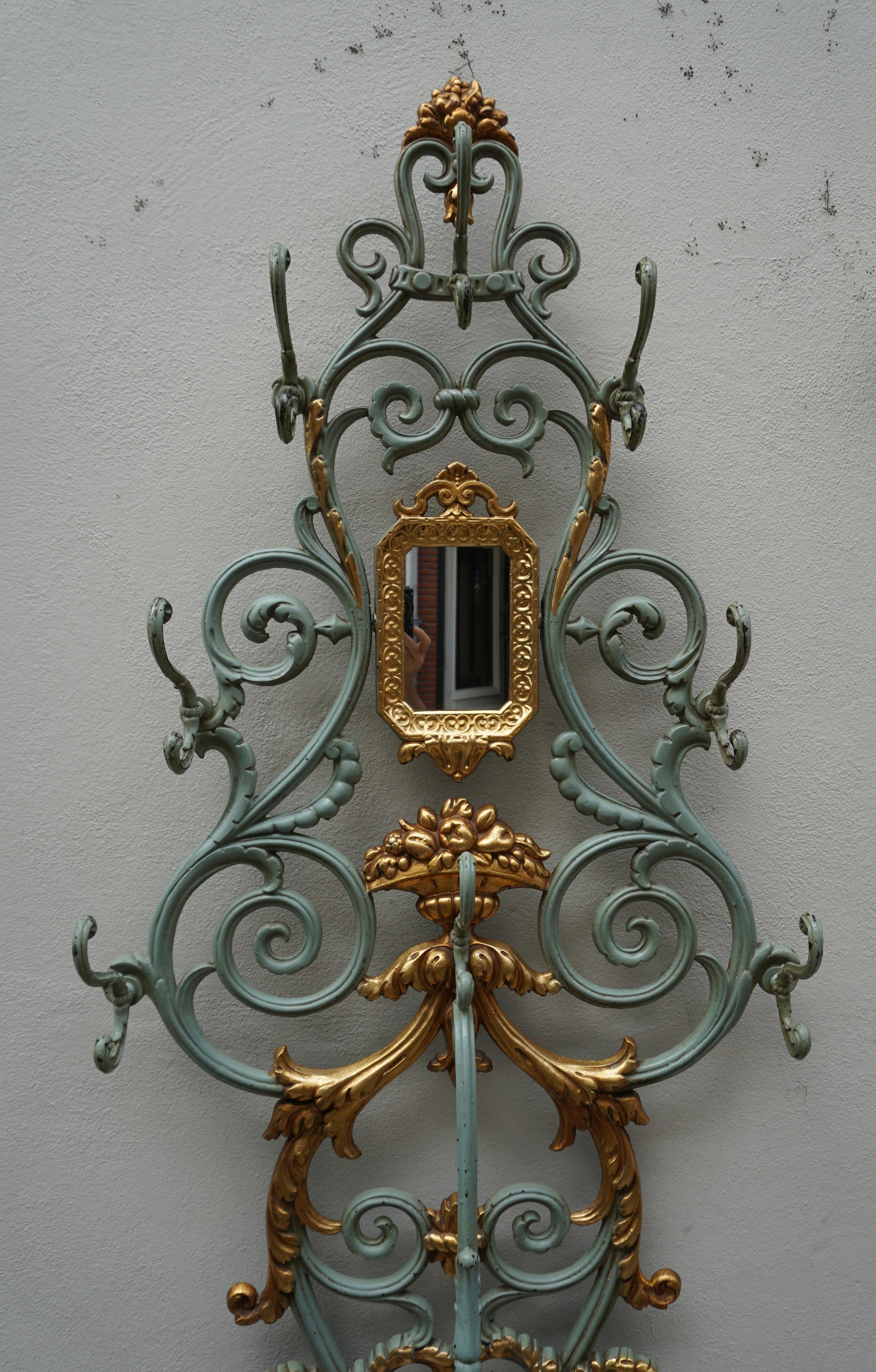 19th Century French Art Nouveau Cast Iron Painted and Gilded Hall Stand 5