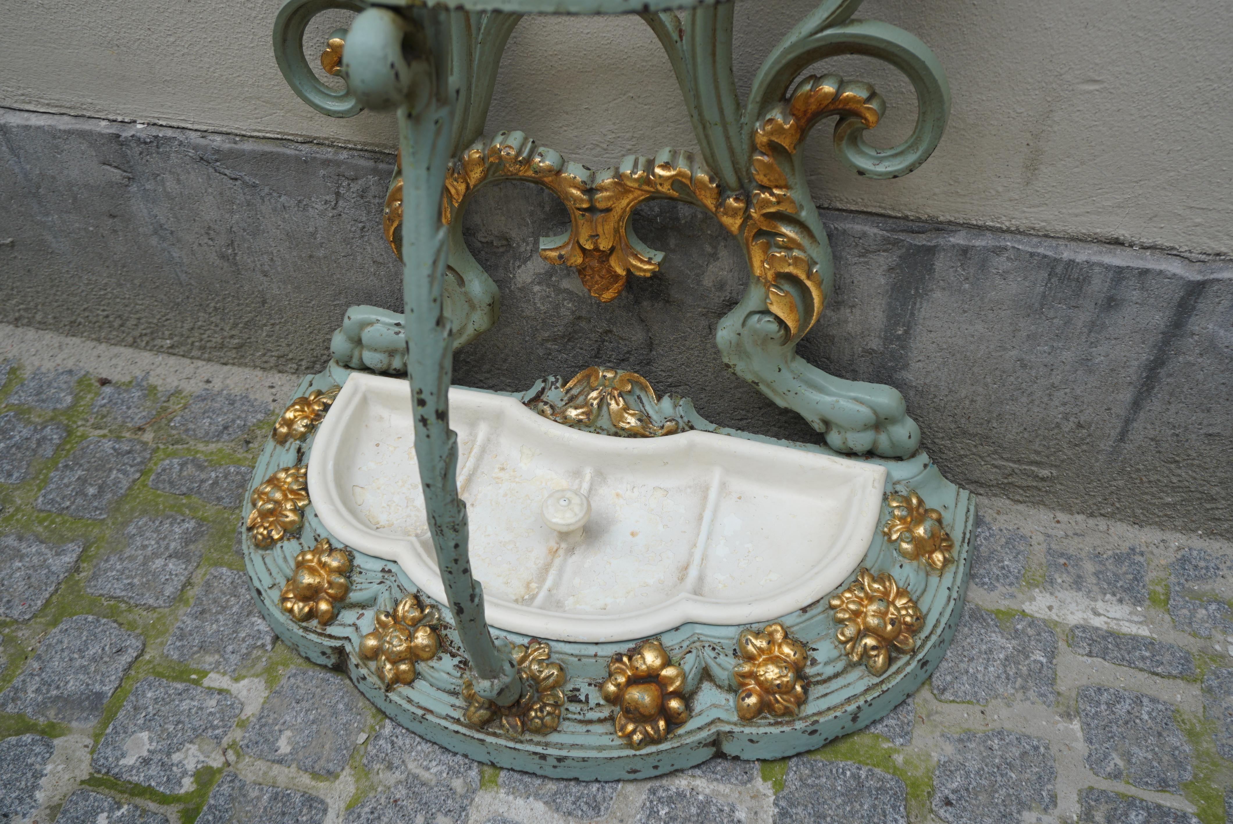19th Century French Art Nouveau Cast Iron Painted and Gilded Hall Stand For Sale 7