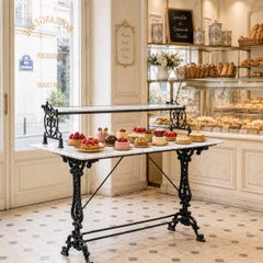 Table de présentation de pâtisserie en fonte française du 19e siècle avec plateaux en marbre de Carrare