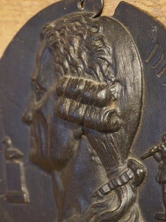 19th Century French Cast Iron Profile of Jacques de Vaucanson, Diam. 9 inches