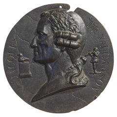 19th Century French Cast Iron Profile of Jacques de Vaucanson, Diam. 9 inches