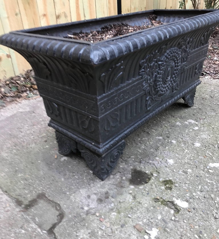 19th Century French Cast Iron Rectangular Planter Jardinière For Sale