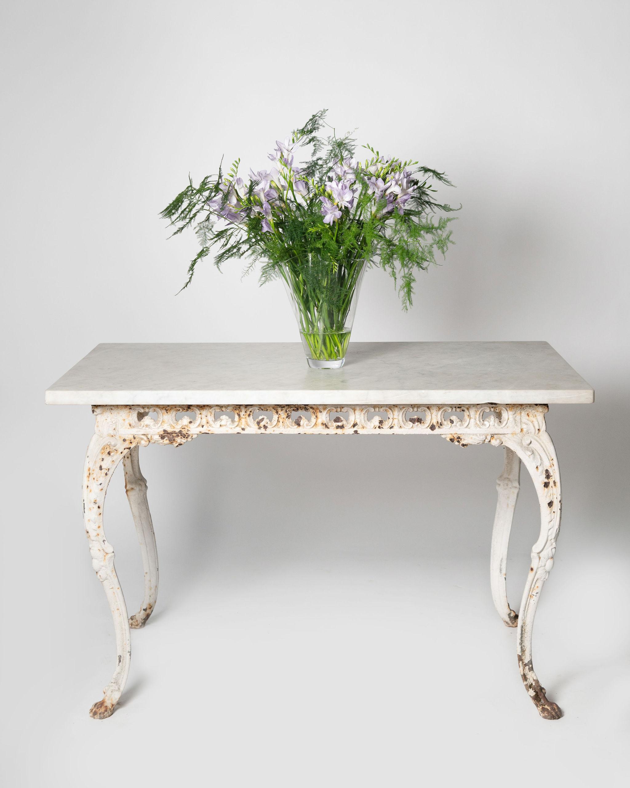 19th Century French cast iron table, lion paw feet, marble top, garden, home For Sale 11