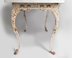 19th Century French cast iron table, lion paw feet, marble top, garden, home