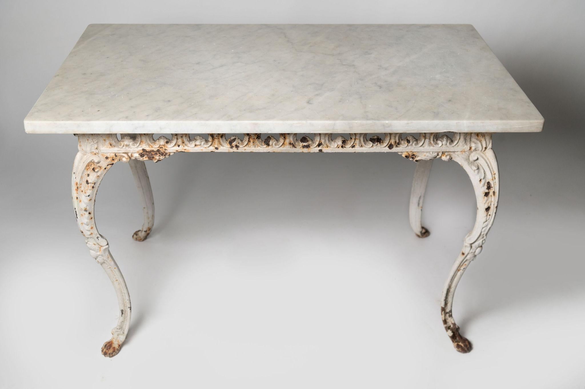 19th Century French cast iron table, lion paw feet, marble top, garden, home For Sale 3