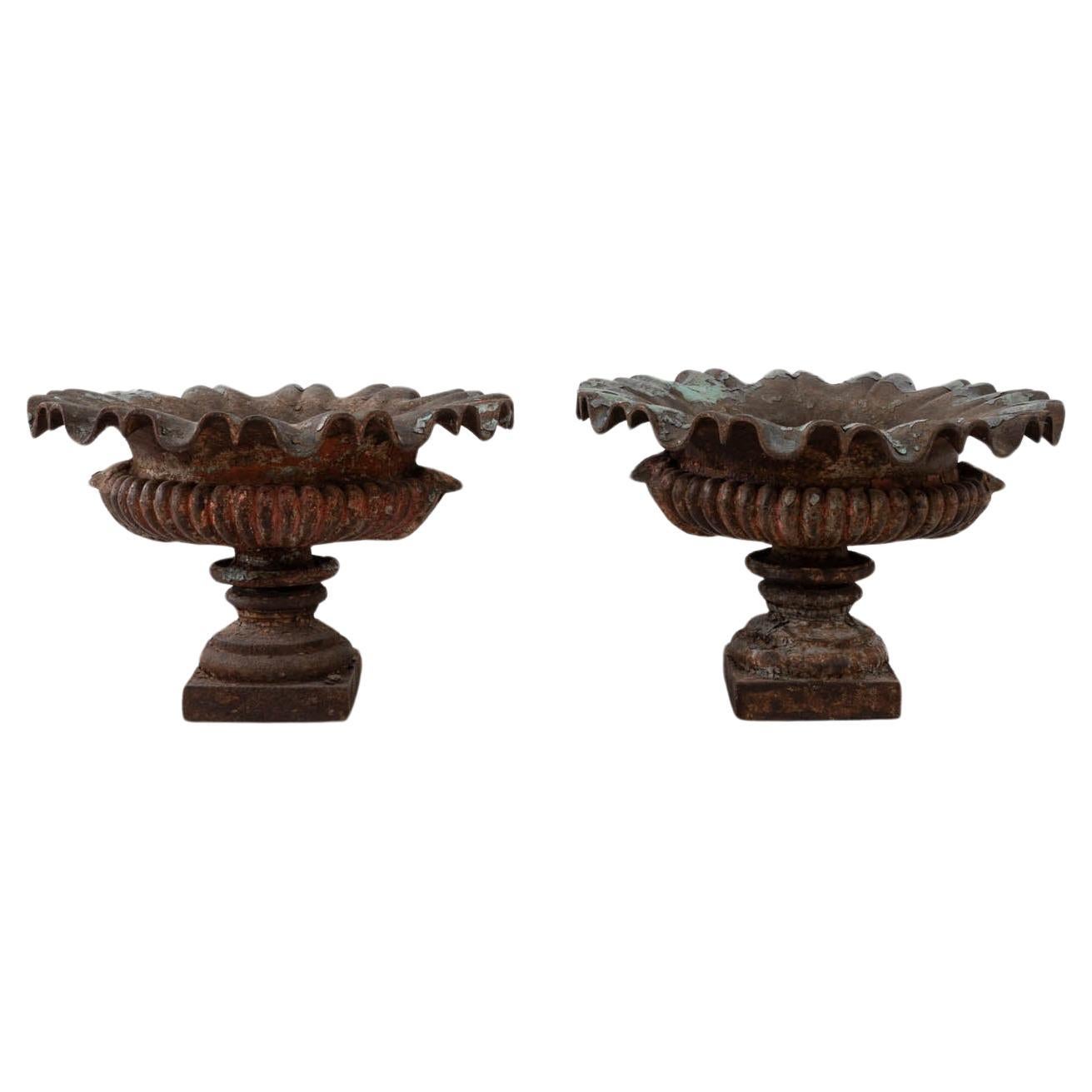 19th Century French Cast Iron Urns, A Pair For Sale