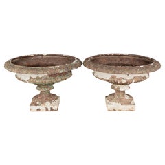 19th Century French Cast Iron Urns, a Pair