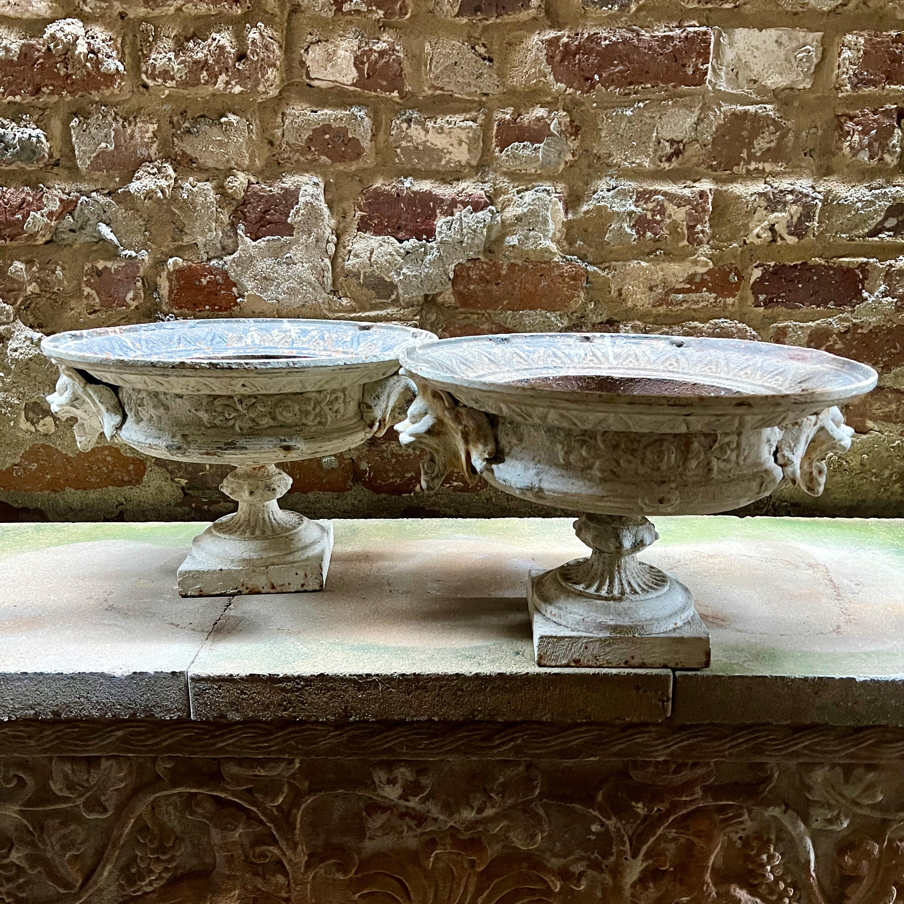 19th Century French Cast Iron Urns with Lion Heads In Good Condition In Charleston, SC