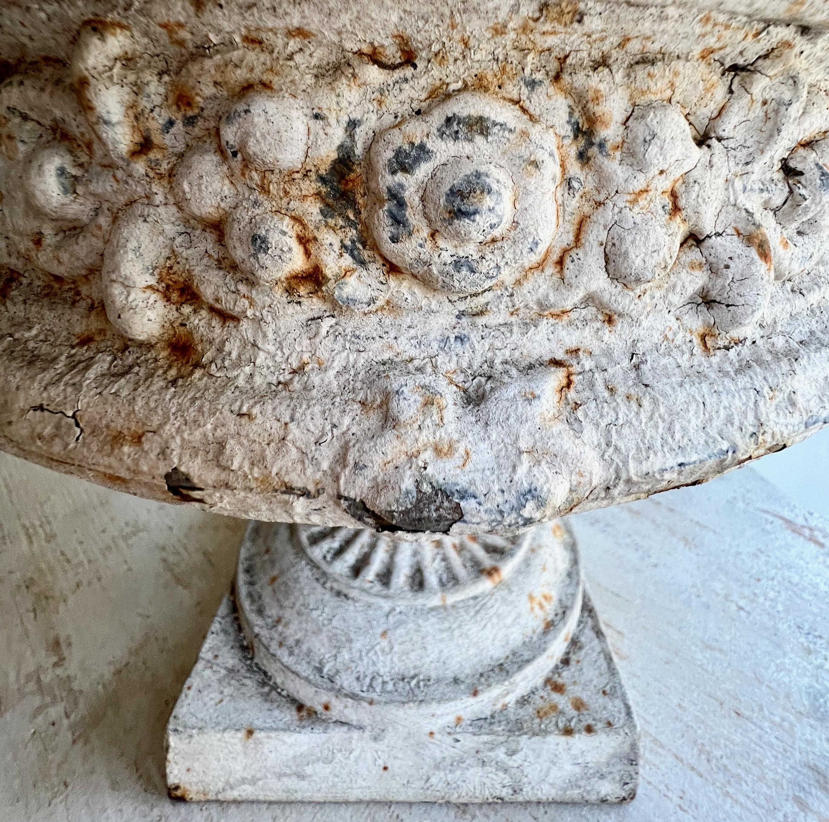 19th Century French Cast Iron Urns with Lion Heads 4