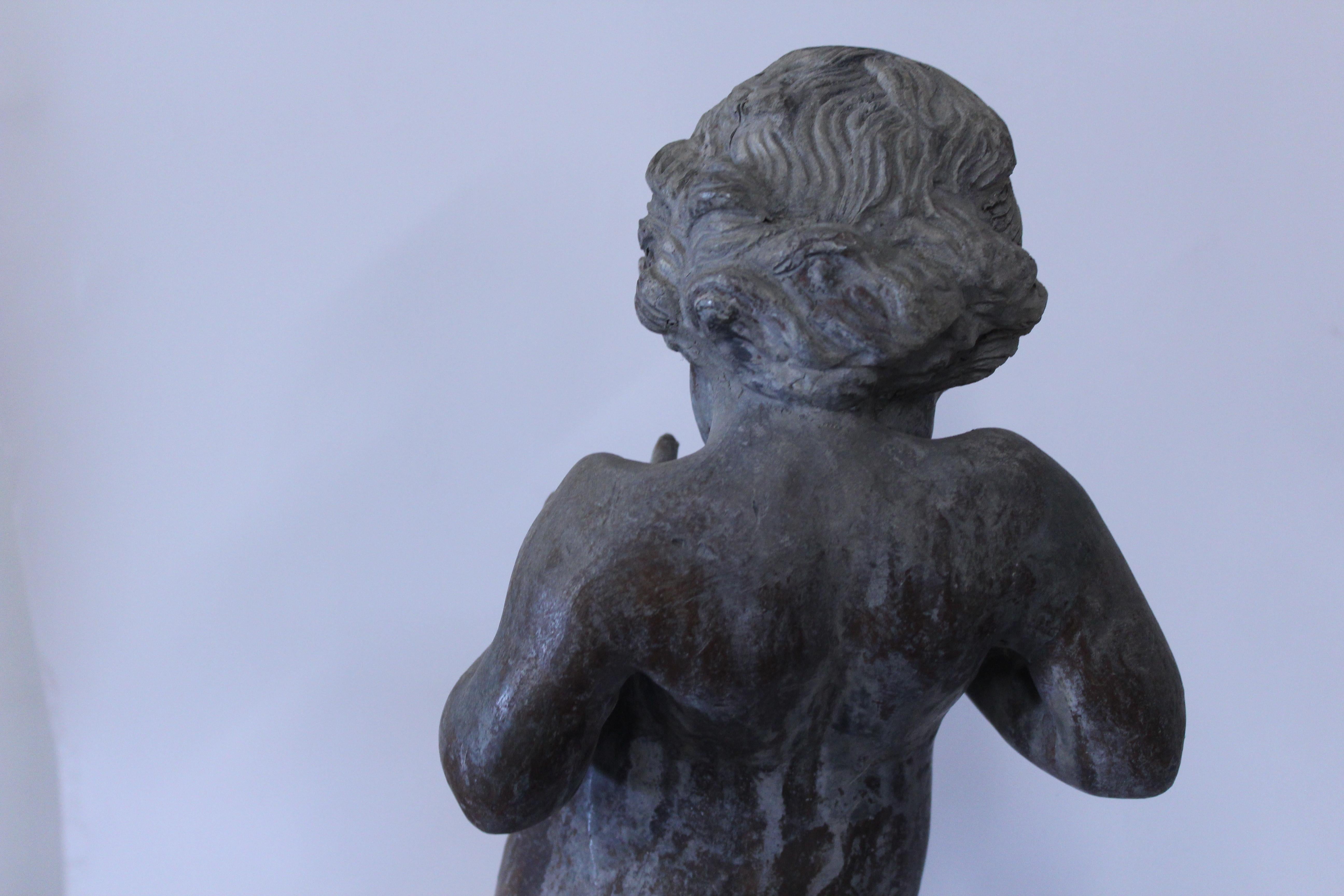 19th Century French Cast Lead Garden Cherub Statue (Rokoko)