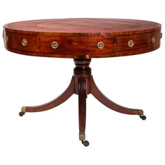 19th Century French Centre Pedestal Table in Mahogany and Red Leather Top