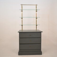 19th Century French Century Grey Shop Counter 3-Drawer Chest with Brass Shelf