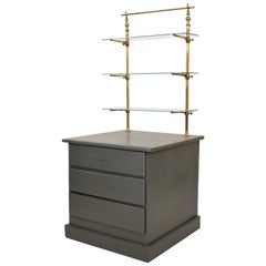19th Century French Century Grey Shop Counter 3-Drawer Chest with Brass Shelf