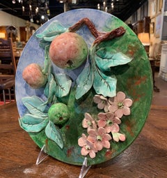19th Century French Ceramic Barbotine Wall Platter with Apples from Longchamp