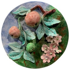 19th Century French Ceramic Barbotine Wall Platter with Apples from Longchamp