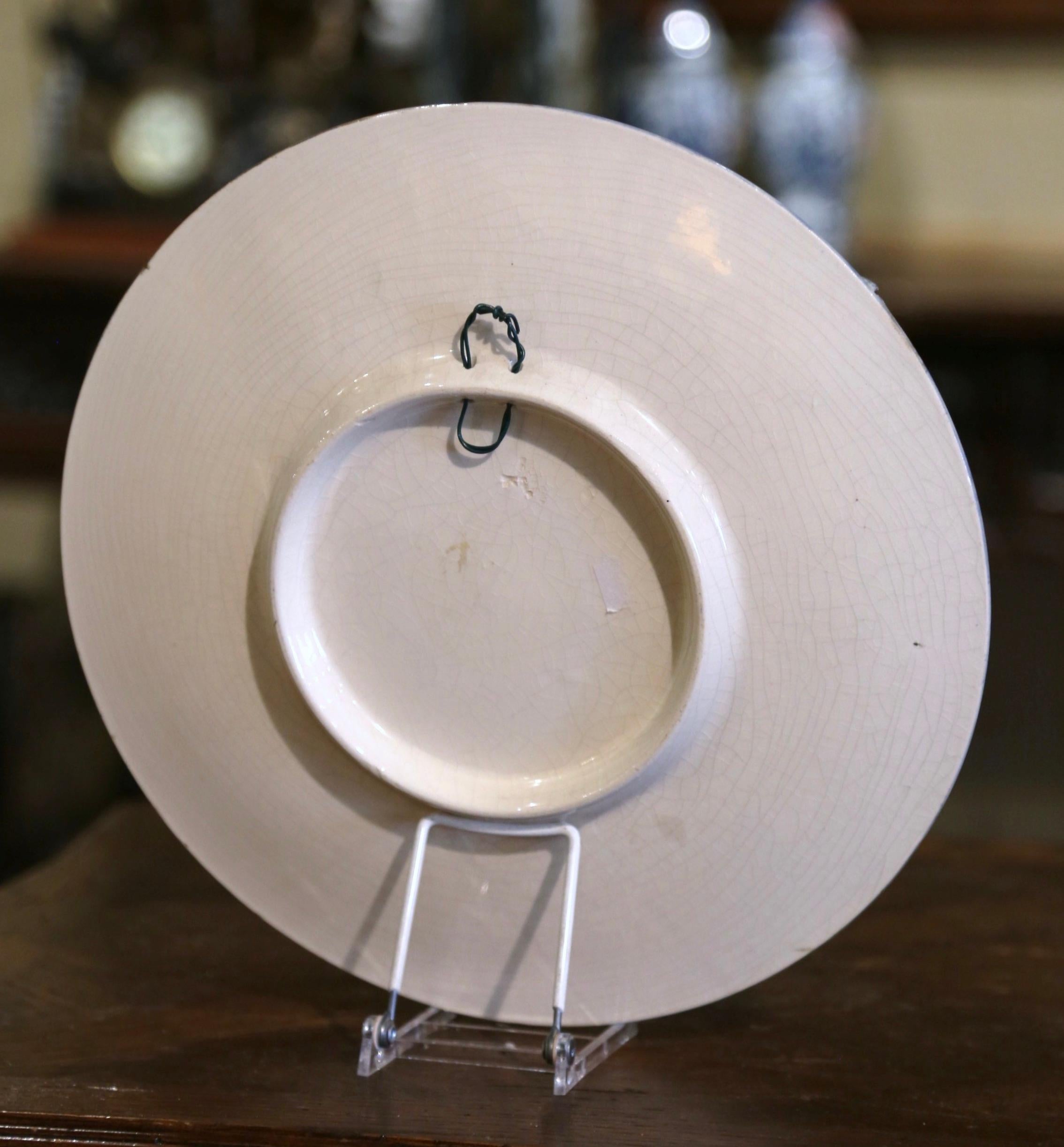 Piatto da parete Barbotine in ceramica del XIX secolo con mele firmato Longchamps in vendita 1