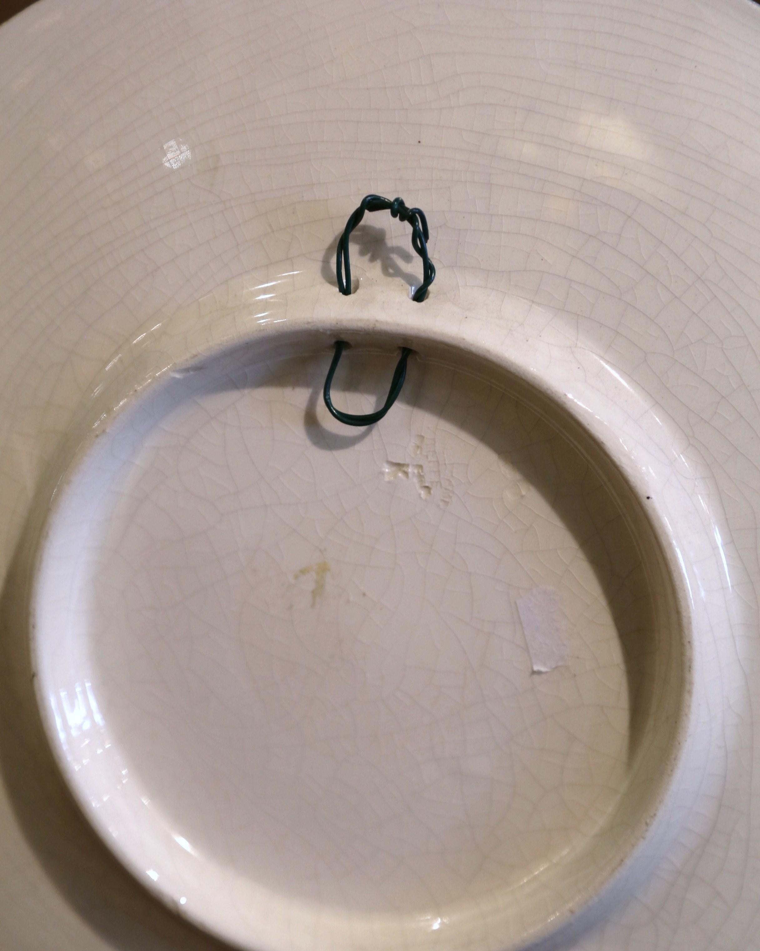 Piatto da parete Barbotine in ceramica del XIX secolo con mele firmato Longchamps in vendita 2