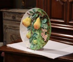 19th Century French Ceramic Barbotine Wall Platter with Pears from Longchamp