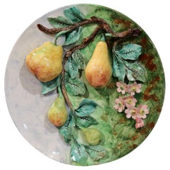 19th Century French Ceramic Barbotine Wall Platter with Pears from Longchamp