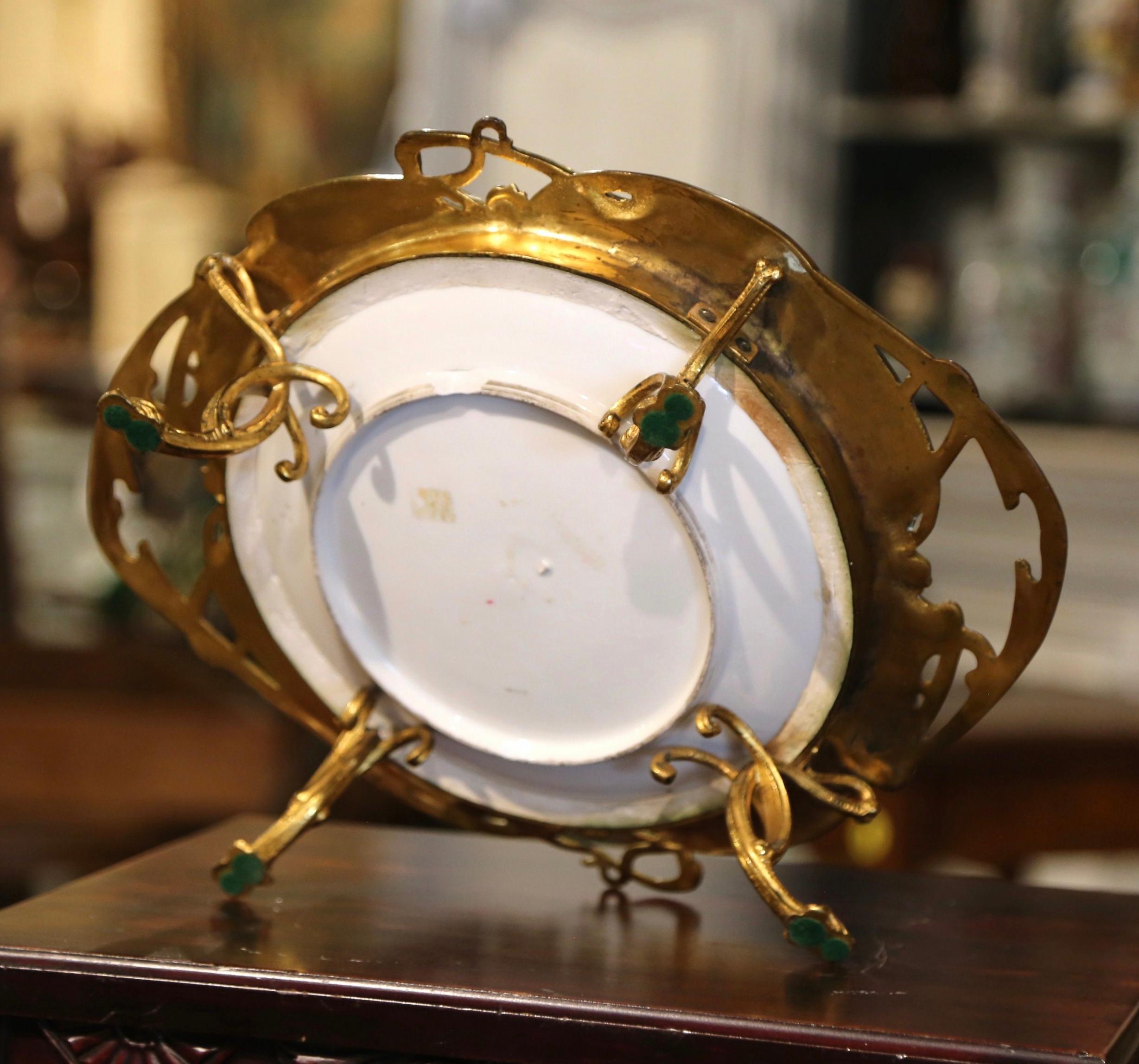 19th Century French Champlevé Enamel and Porcelain Centerpiece Signed Tisserand For Sale 9