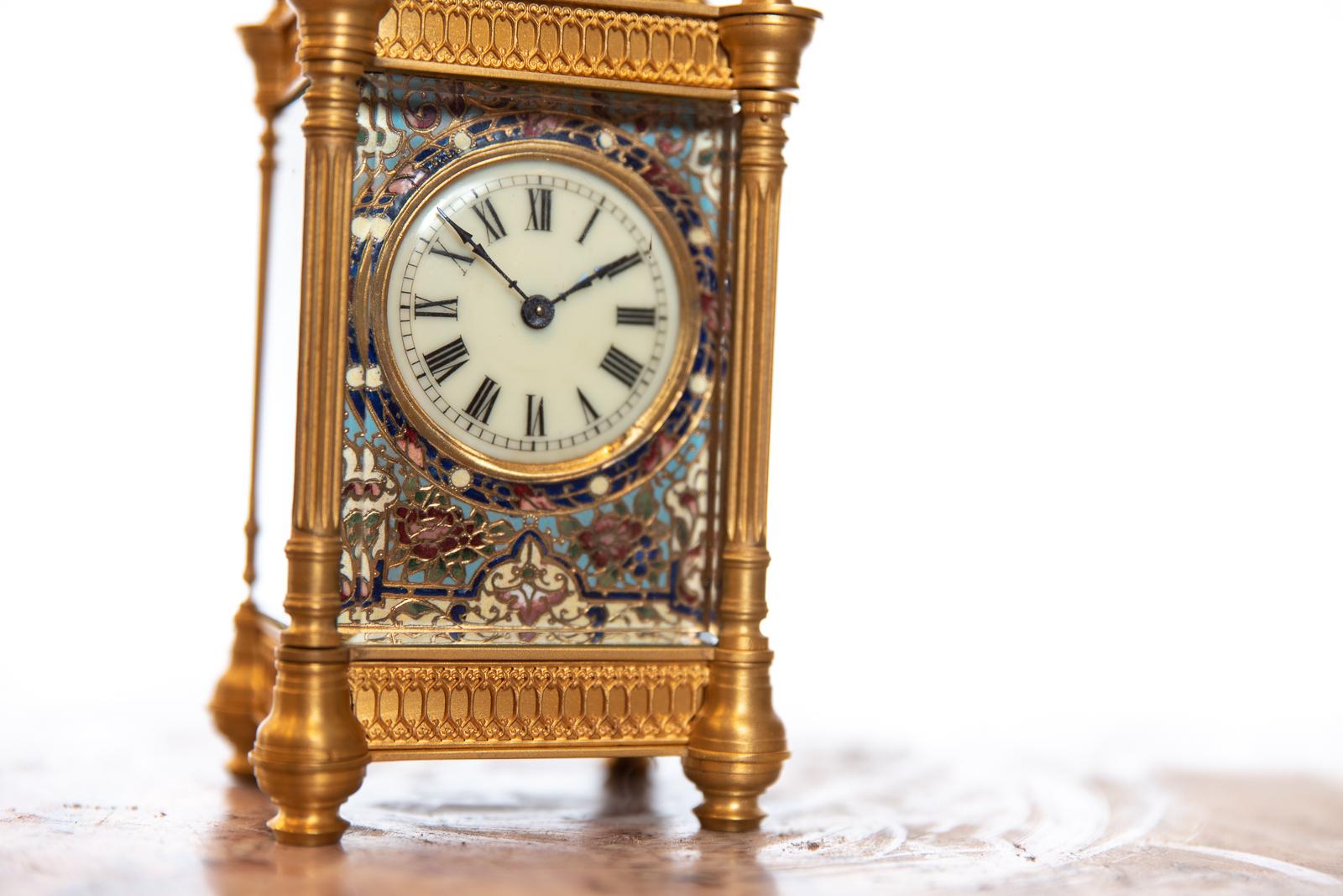 Late Victorian 19th Century French Champlevé Enamel Brass Case Carriage Clock For Sale