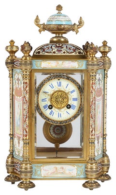 19th Century French Champlevé Enamel Clock Garniture