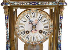 19th Century French Champlevé Enamel Clock Set