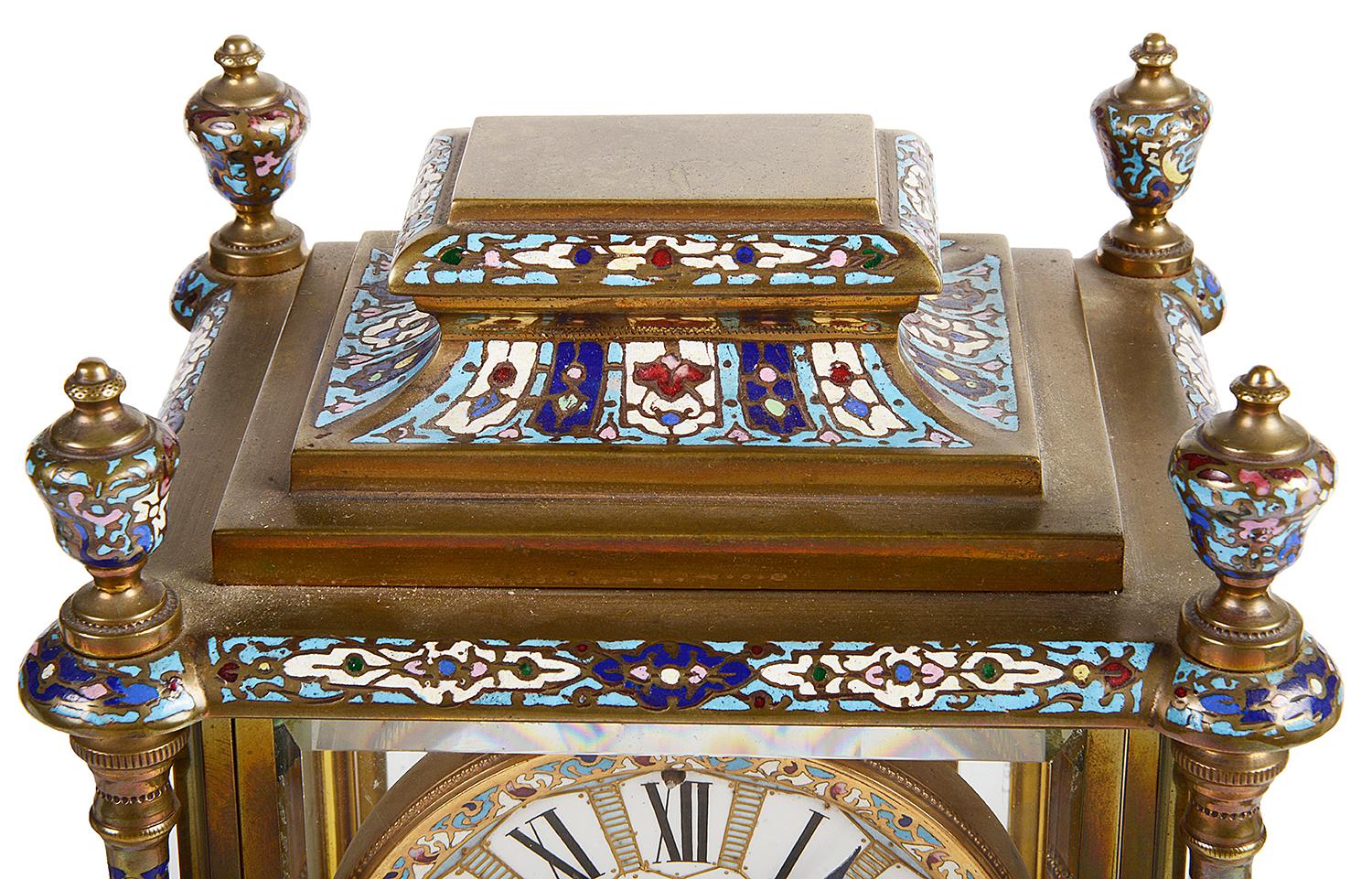 Louis XVI 19th Century French Champlevé Enamel Clock Set For Sale