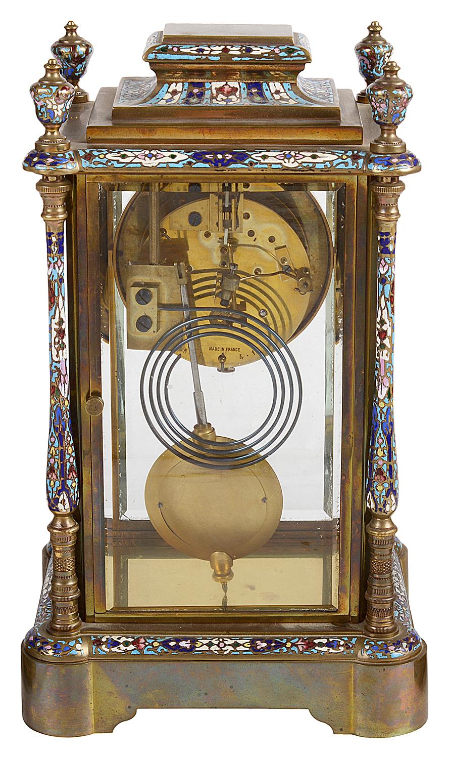 19th Century French Champlevé Enamel Clock Set For Sale 2