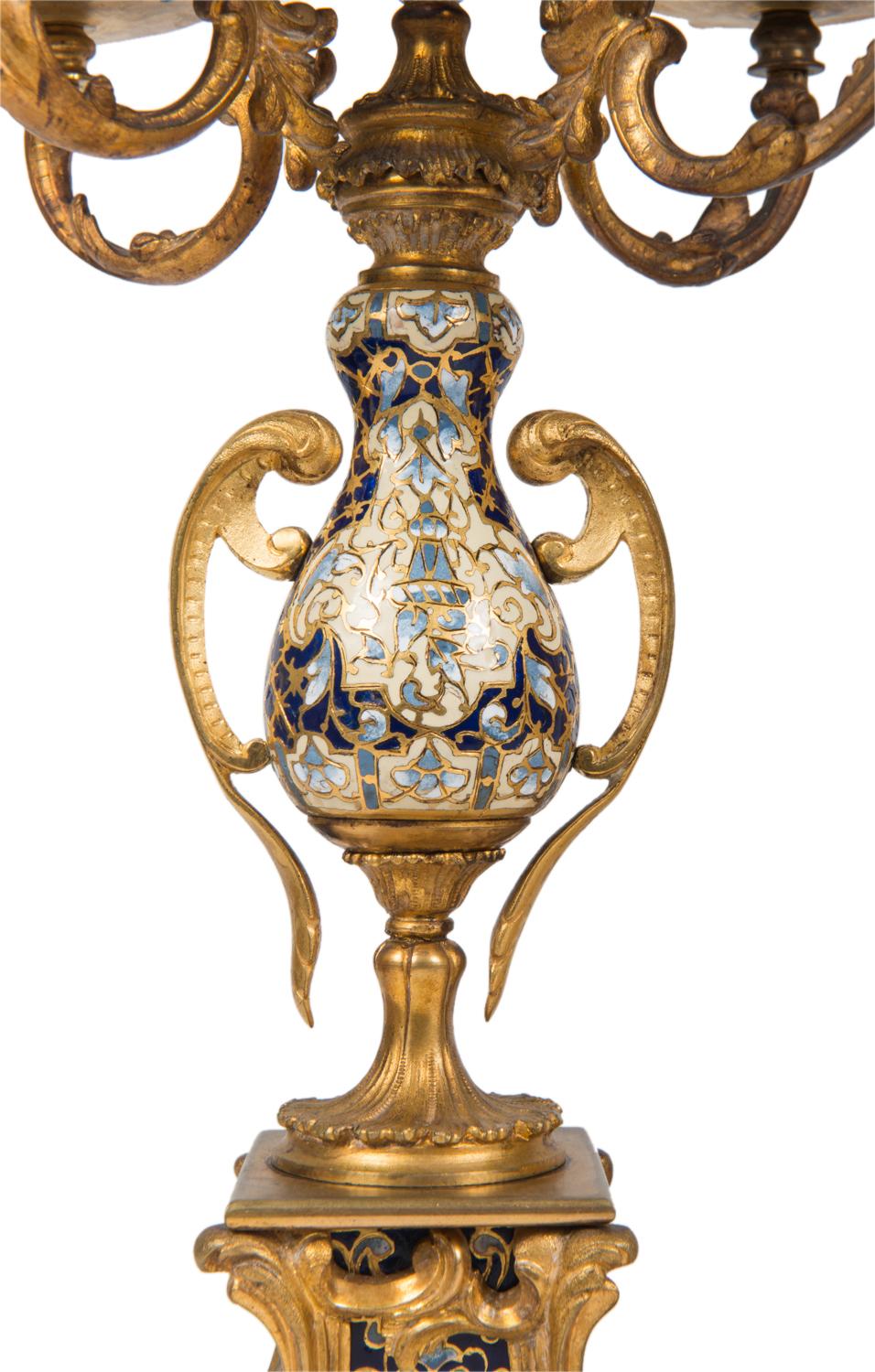 19th Century French Champlevé Enamel Clock Set 2