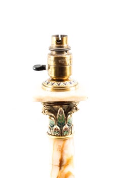 19th Century French Champleve Enamel & Marble Corinthian Column Table Lamp