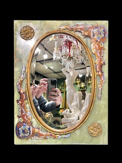 19th Century French Champleve Enameled Bronze and Onyx Table Mirror