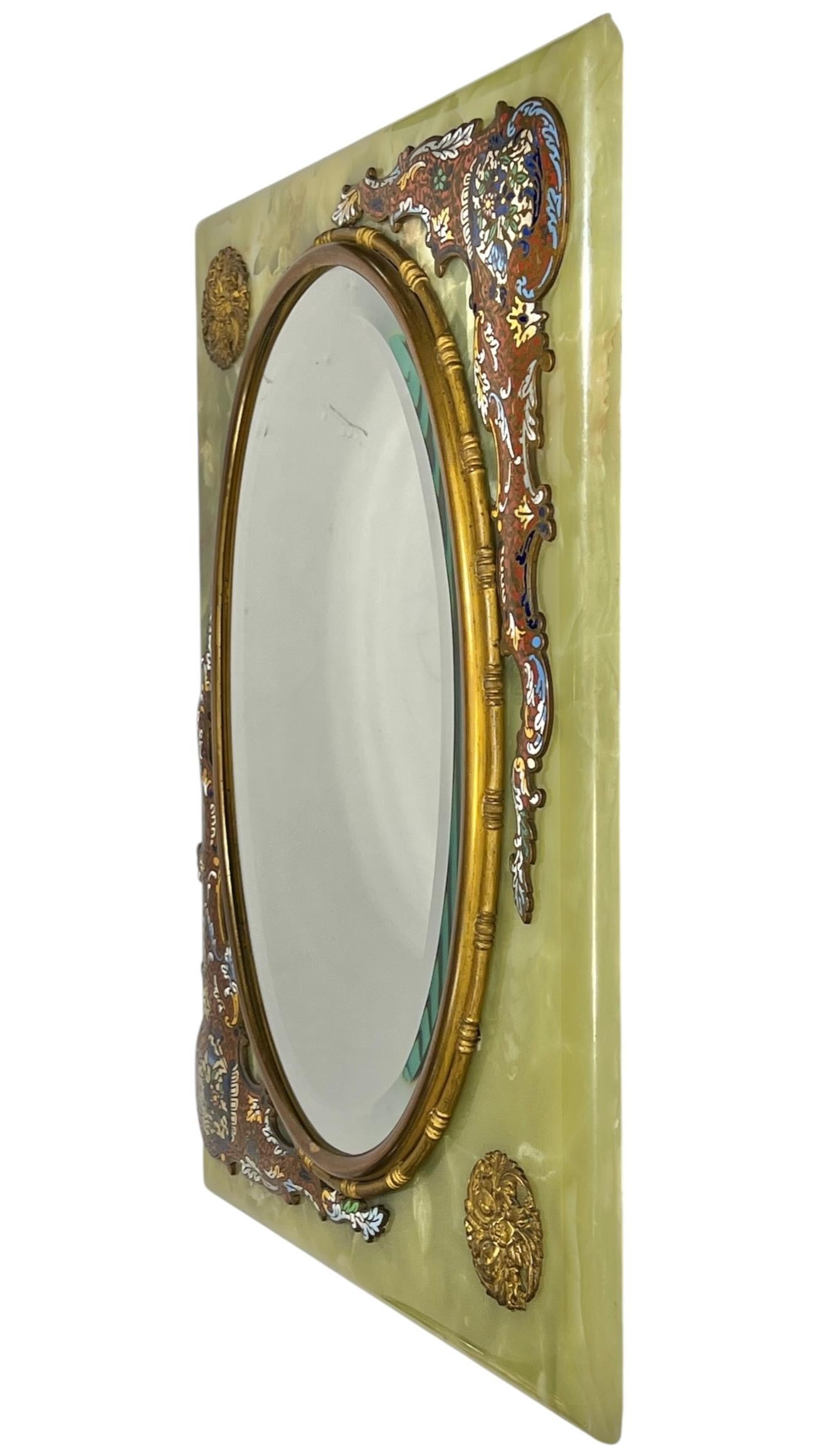 19th Century French Champleve Enameled Bronze and Onyx Table Mirror en vente 2
