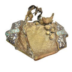 19th Century French Champleve Enameled Bronze Centerpiece Basket Aesthetic Style