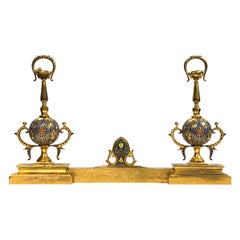 19th Century French Champleve Gilt Bronze Chenets from Barbedienne