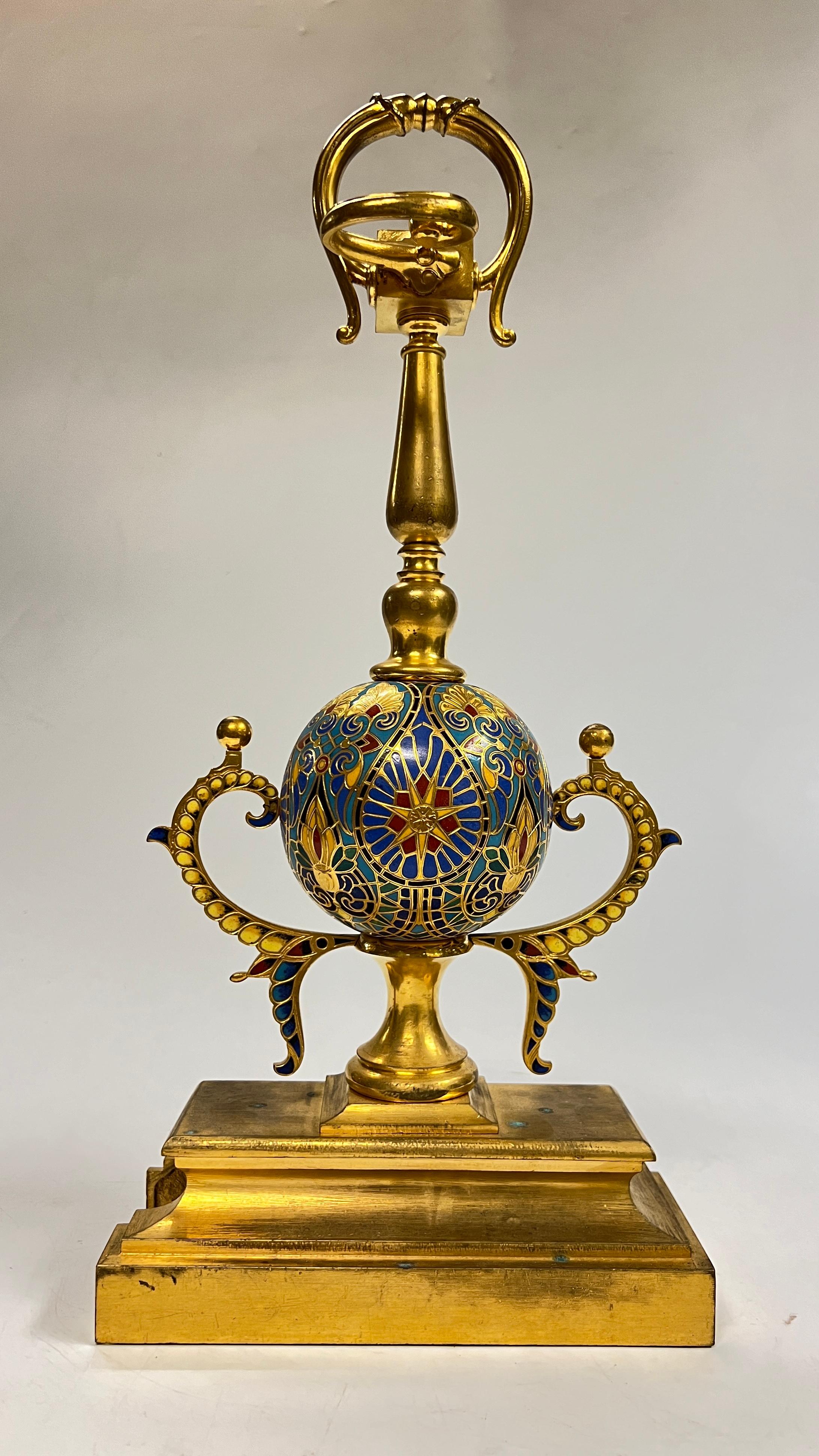 Champlevé Chenet in bronzo dorato francese del XIX secolo di Barbedienne in vendita
