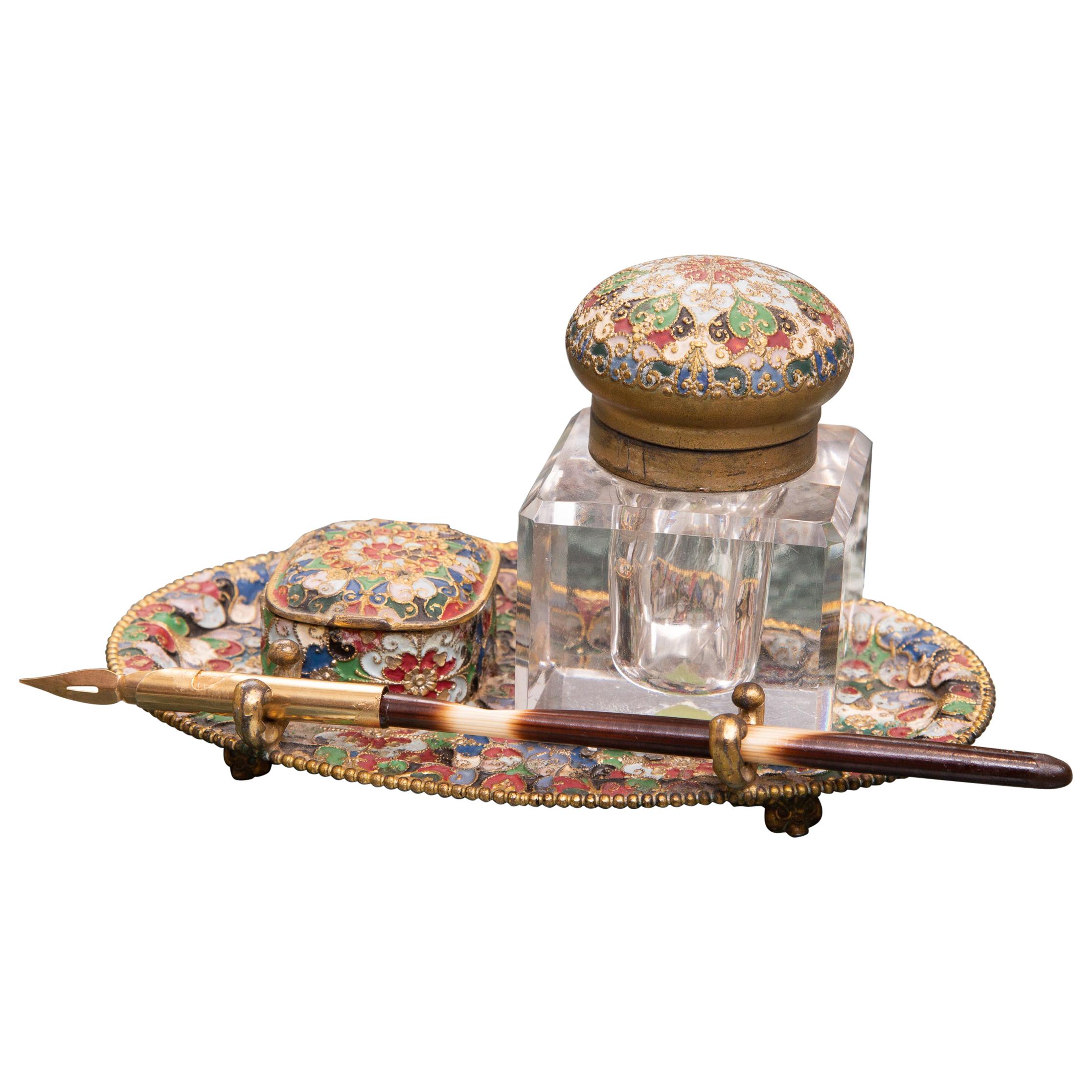 19th Century French Champleve Inkstand For Sale